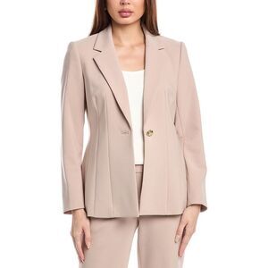 Anne Klein Womens One-Button Notch Collar Jacket, Beige